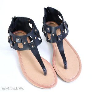 Women's Strappy Faux Leather Black Summer Sandals sz 6